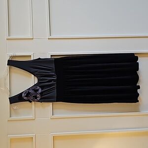 Black and grey, knee-length, summer weight stretchy, sleeveless dress, size M